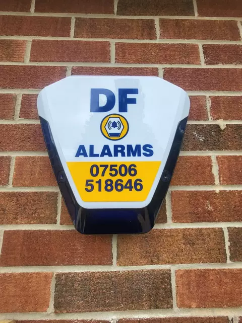 A new DF Alarms bell box: bright, tamper-protected and hard to reach.