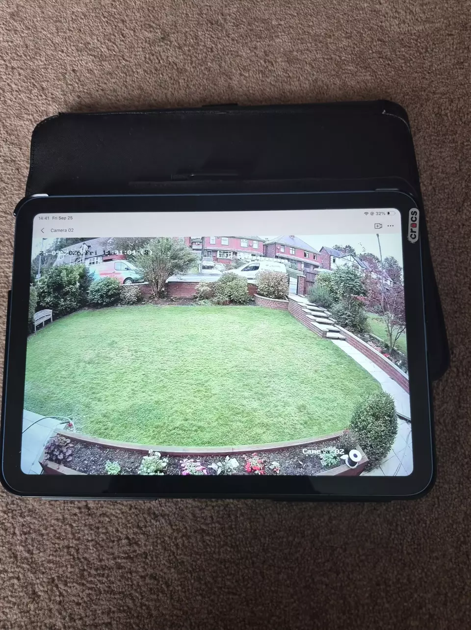 The back garden camera, live on the customer’s tablet.