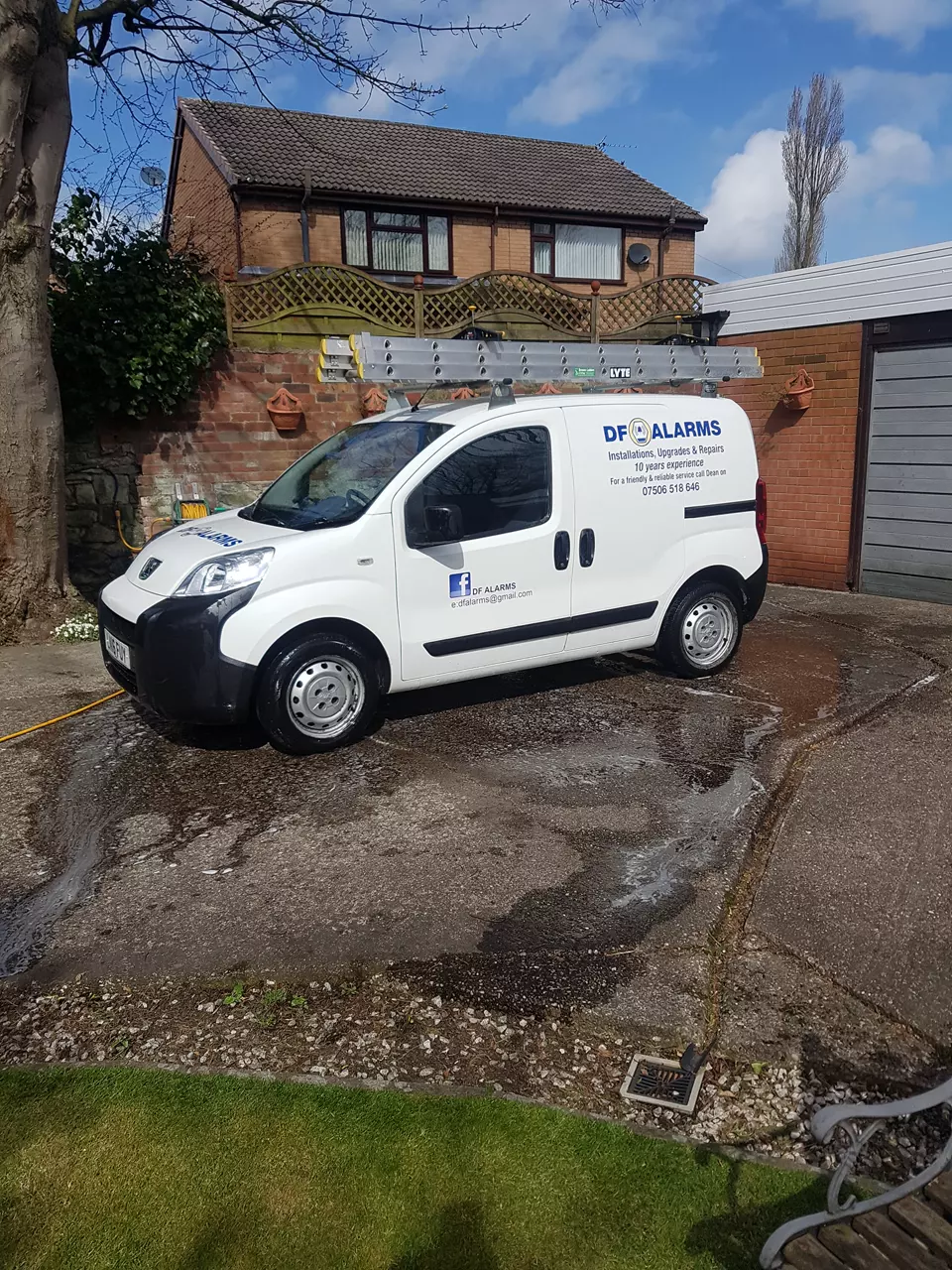 The DF Alarms van on a driveway in Wigan